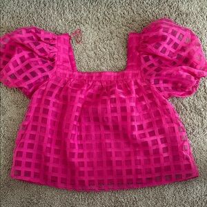 english factory- Pink Puff Sleeve Checkered Top